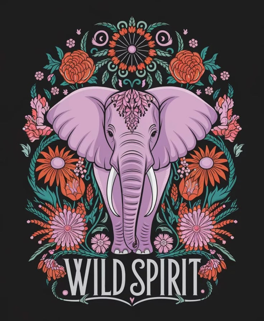 Wild Spirit Elephant Graphic Tee – Boho Floral Mandala T-Shirt
