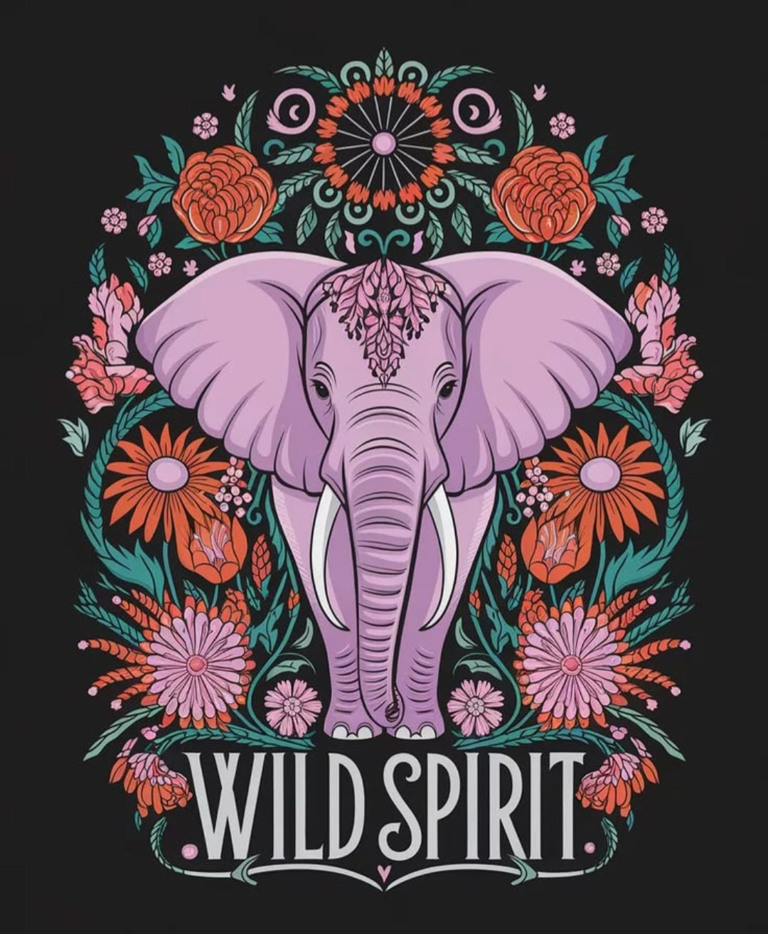 Wild Spirit Elephant Graphic Tee – Boho Floral Mandala T-Shirt
