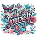 Be Yourself Butterfly Graphic Tee – Retro Floral Inspirational Quote T-Shirt