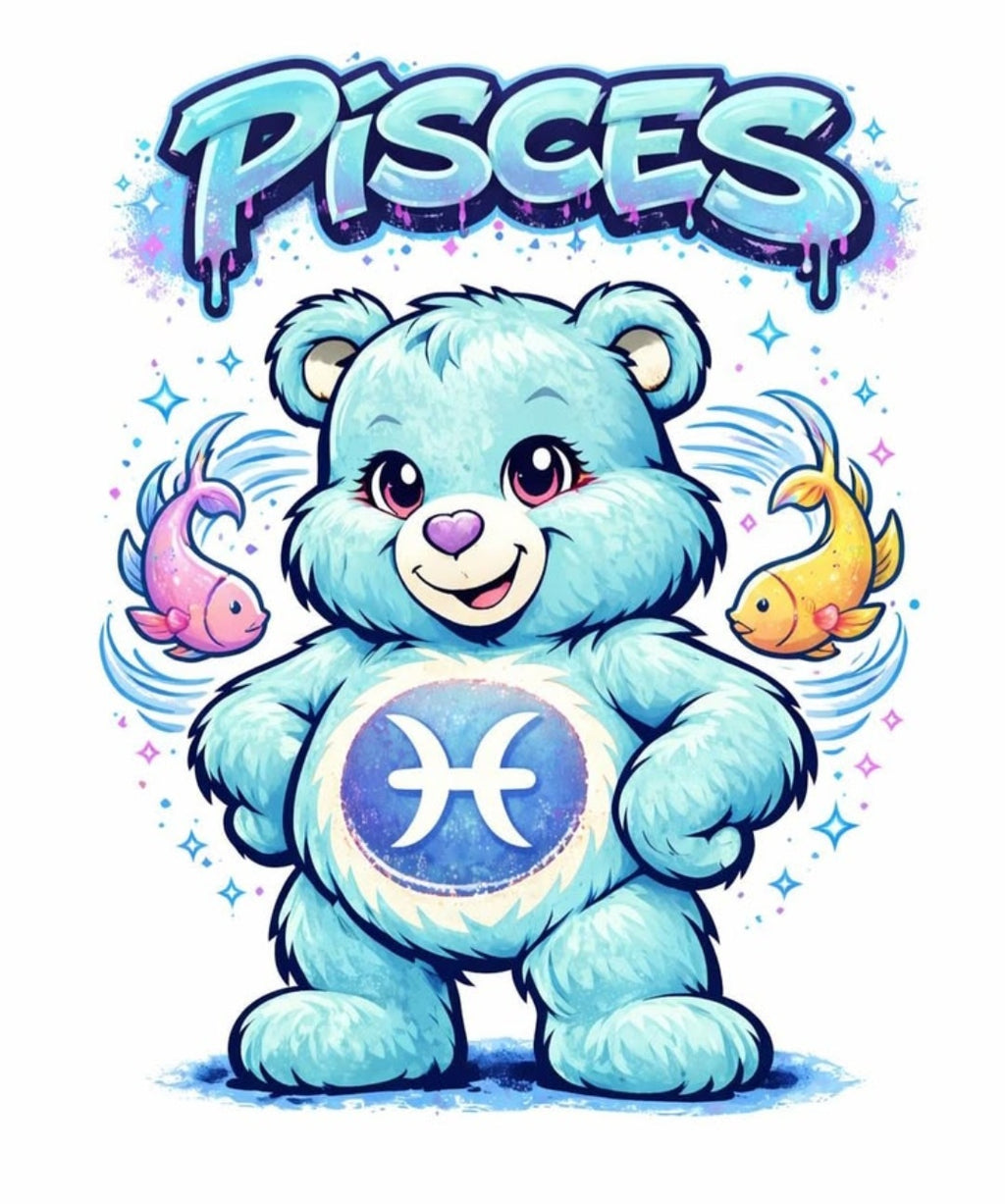 Pisces Zodiac "Dreamy Bear" T-Shirt – Y2K Aesthetic Graffiti Tee