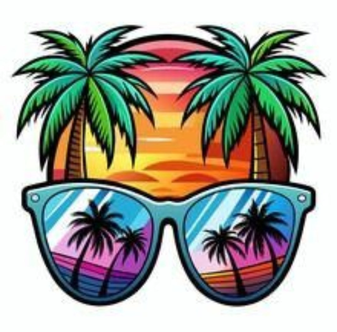 Retro Sunset Palm Trees Graphic Tee – Tropical Summer Vacation T-Shirt