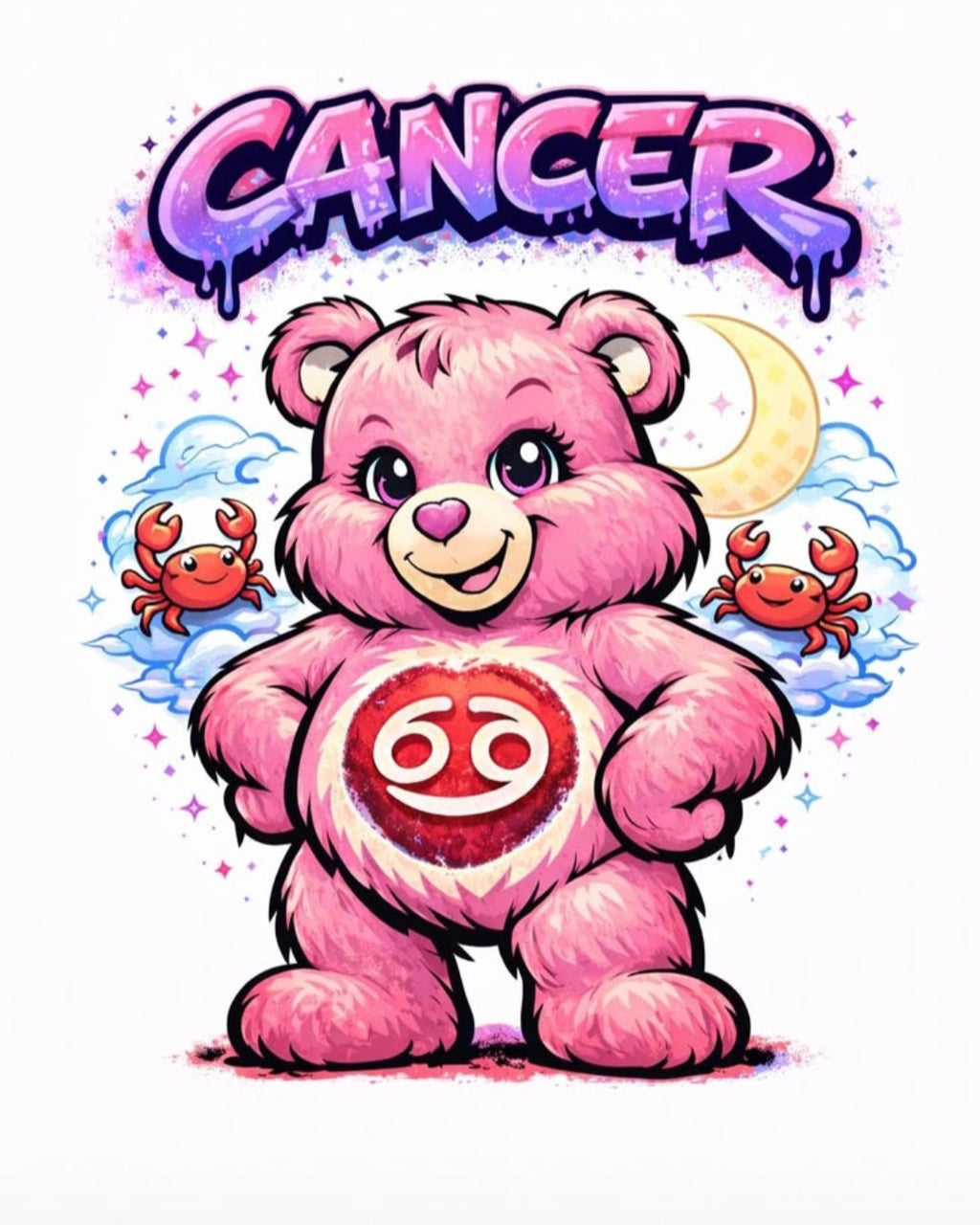Cancer Zodiac Bear Tee – Cute Astrology Graphic Shirt for Women & Teens