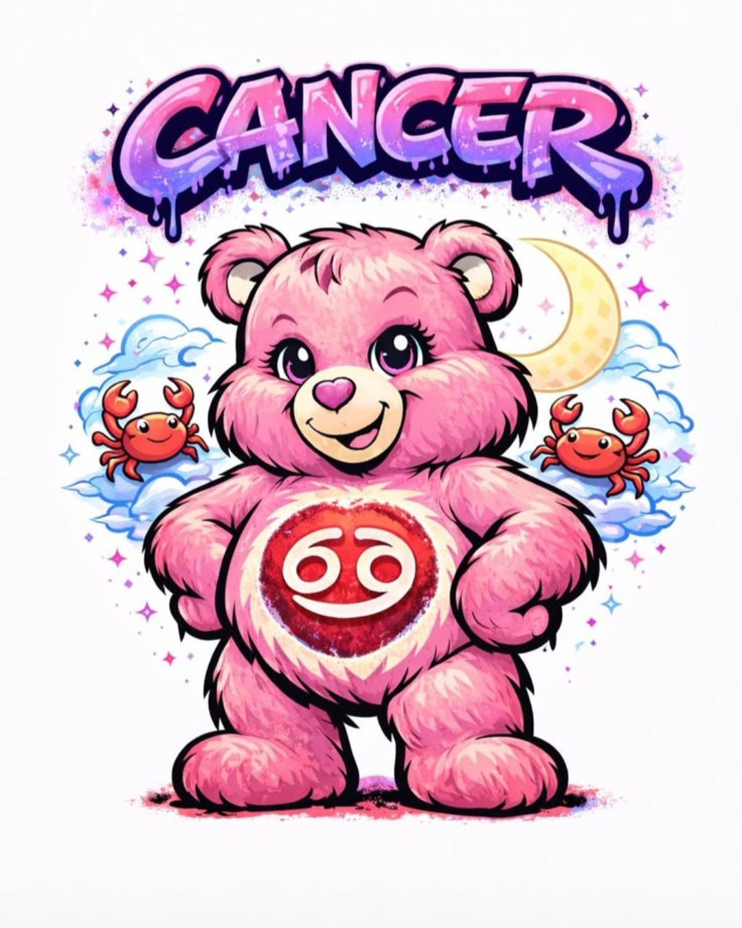 Cancer Zodiac Bear Tee – Cute Astrology Graphic Shirt for Women & Teens