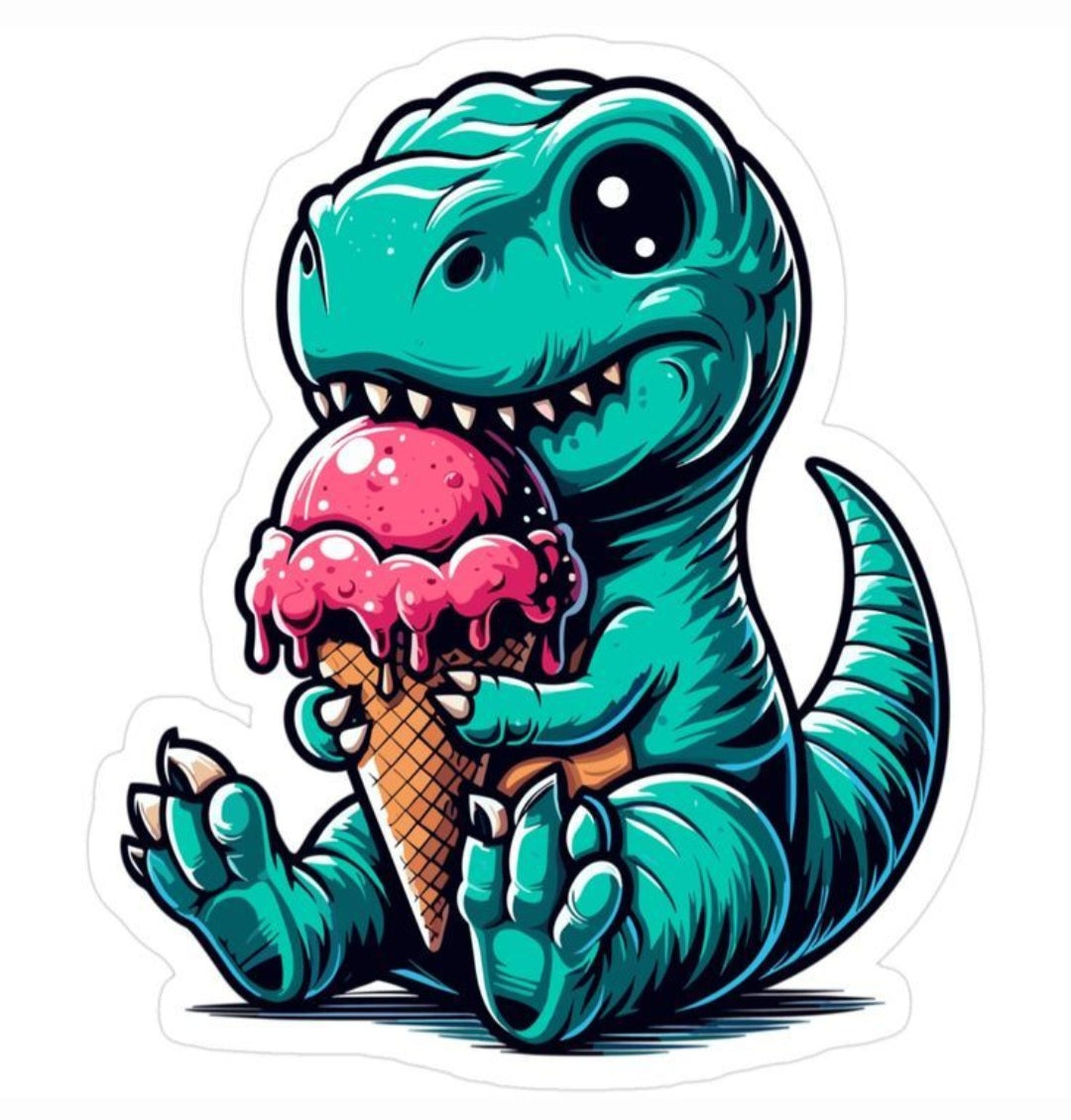 Cute T-Rex Dinosaur Eating Ice Cream T-Shirt - Kawaii Dino Graphic Tee