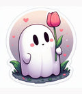 Cute Ghost with Tulip Graphic Tee – Spooky Cute Kawaii Aesthetic T-Shirt
