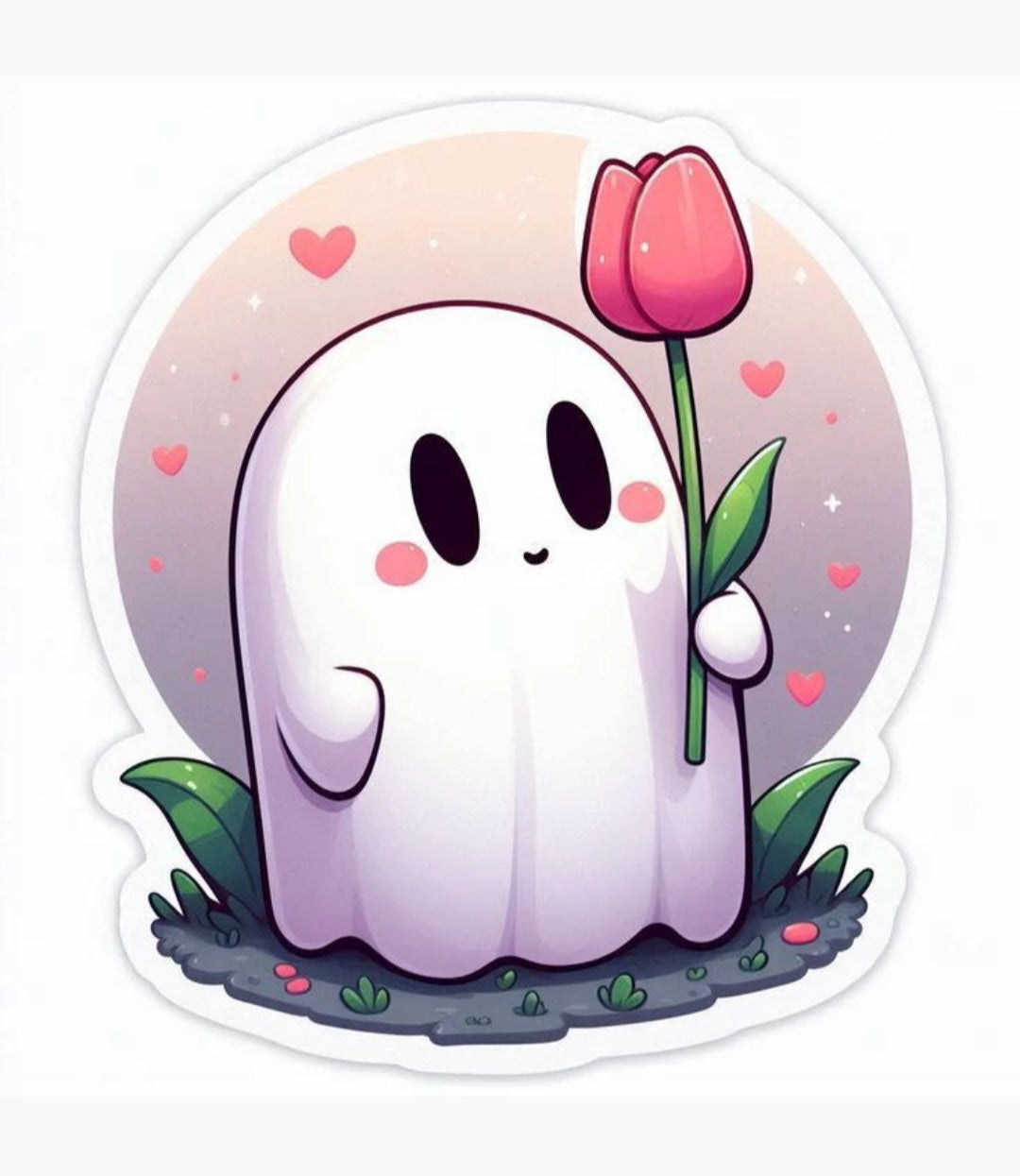 Cute Ghost with Tulip Graphic Tee – Spooky Cute Kawaii Aesthetic T-Shirt