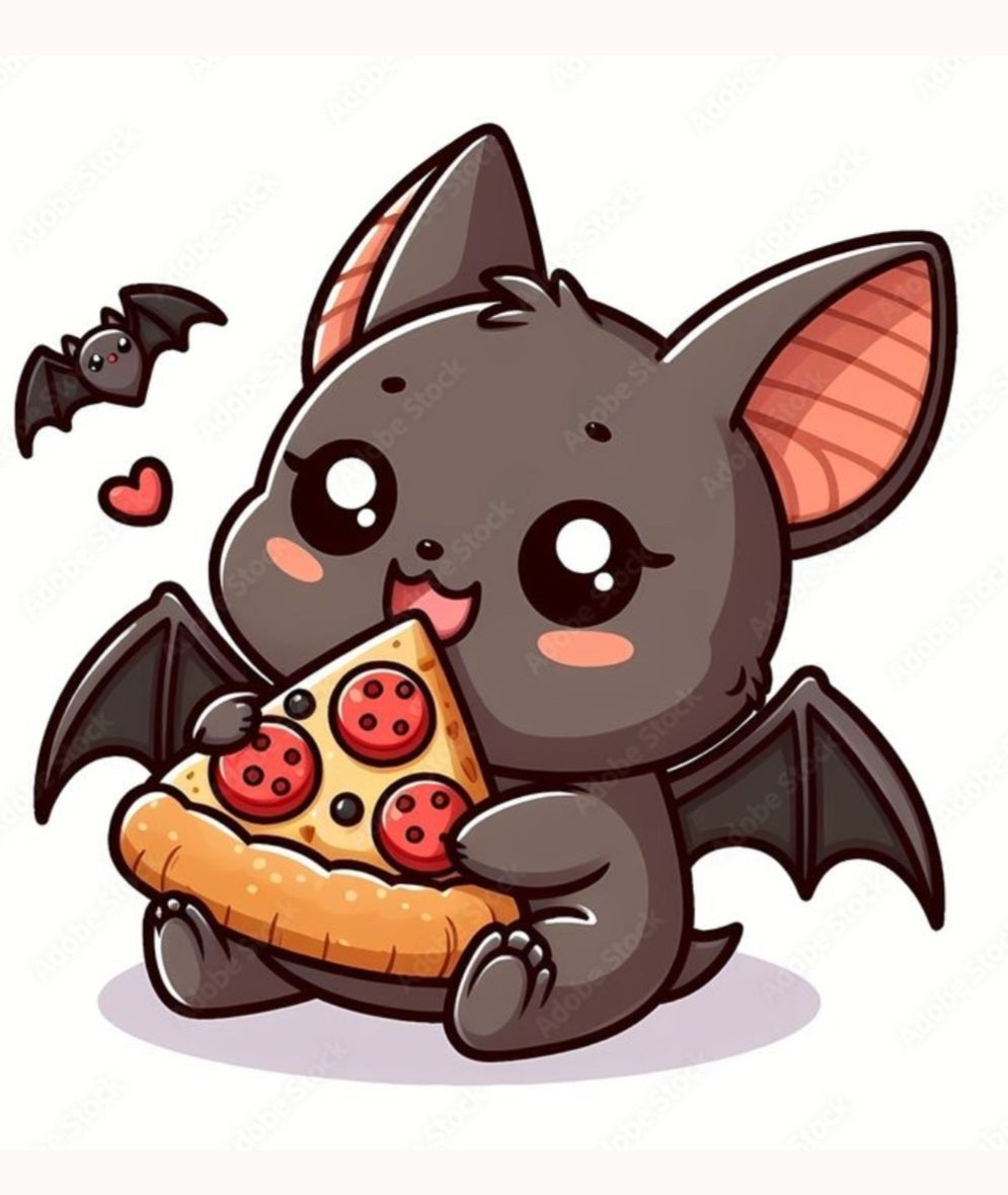 Kawaii Pizza Bat Graphic T-Shirt - Cute Spooky Aesthetic Halloween Tee
