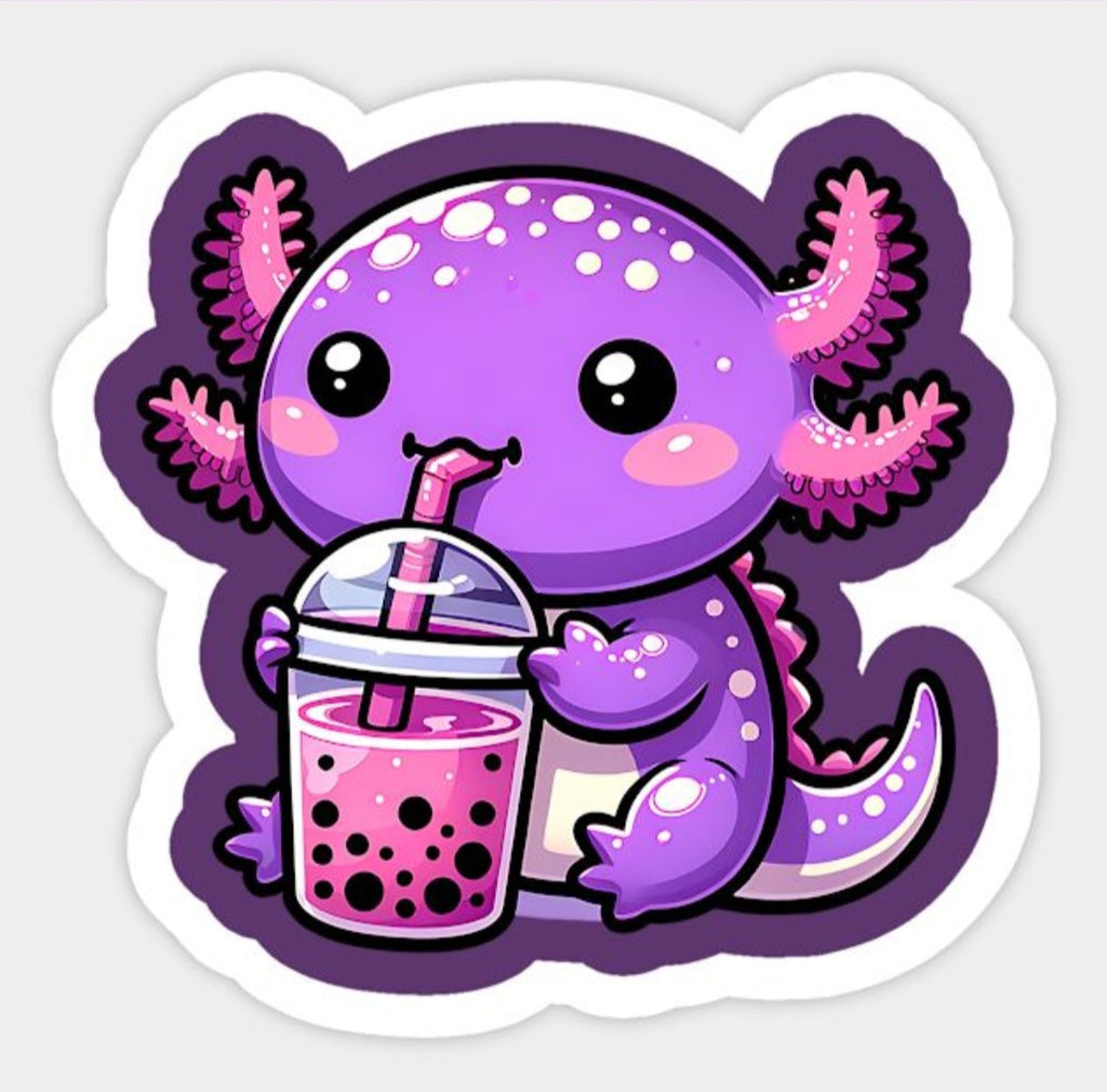 Cute Axolotl Drinking Boba Tea T-Shirt - Kawaii Anime Graphic Tee