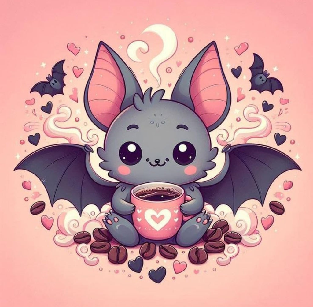 Kawaii Coffee Bat Graphic T-Shirt - Cute Pastel Goth Halloween Tee