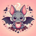 Kawaii Coffee Bat Graphic T-Shirt - Cute Pastel Goth Halloween Tee