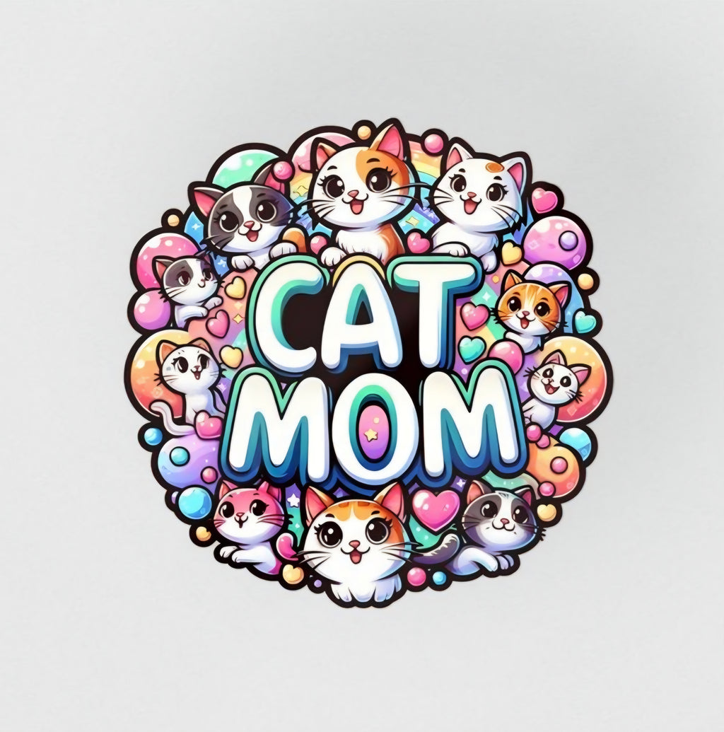 Kawaii Cat Mom Graphic T-Shirt - Cute Kitten Lover Gift Tee