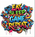 Eat Sleep Game Repeat T-Shirt - Graffiti Gamer Graphic Tee