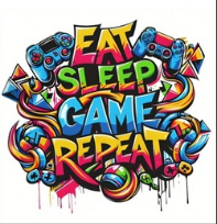 Eat Sleep Game Repeat T-Shirt - Graffiti Gamer Graphic Tee