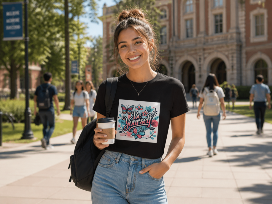 Be Yourself Butterfly Graphic Tee – Retro Floral Inspirational Quote T-Shirt