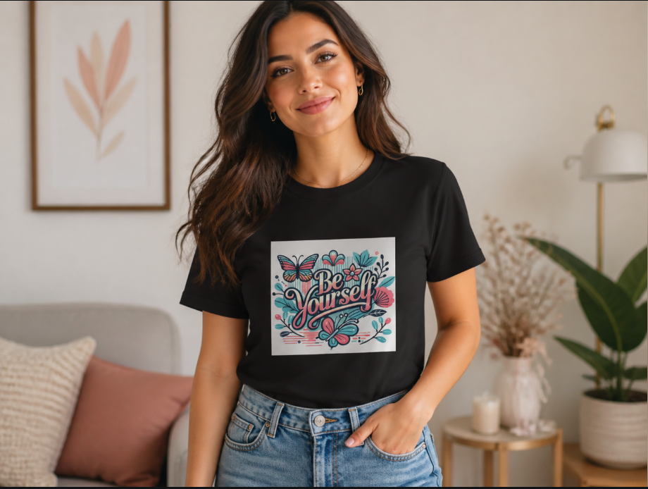 Be Yourself Butterfly Graphic Tee – Retro Floral Inspirational Quote T-Shirt
