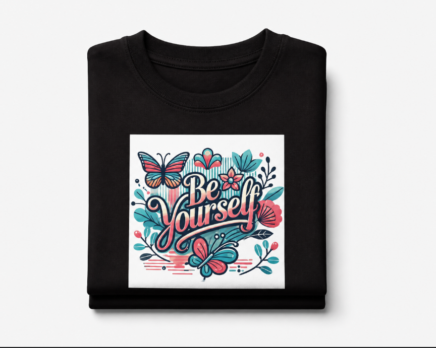 Be Yourself Butterfly Graphic Tee – Retro Floral Inspirational Quote T-Shirt