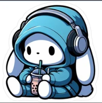 Cute Bunny in Hoodie with Boba & Headphones – Graphic T-Shirt