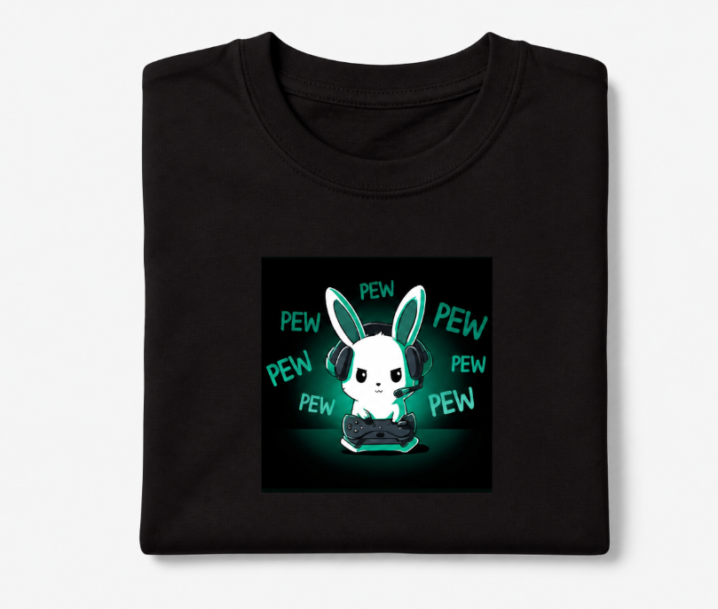 "Pew Pew" Gamer Bunny Graphic Tee – Cute Kawaii Gaming T-Shirt