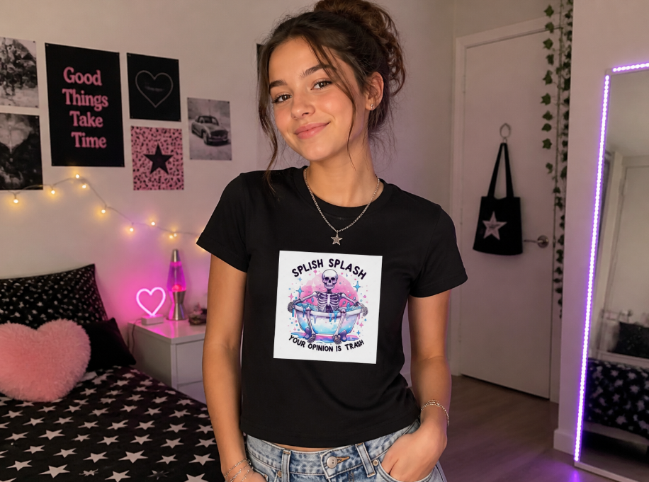 "Splish Splash Your Opinion Is Trash" Skeleton Graphic Tee – Sarcastic Pastel Goth Shirt