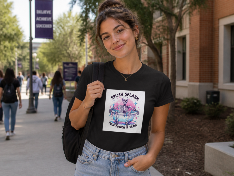 "Splish Splash Your Opinion Is Trash" Skeleton Graphic Tee – Sarcastic Pastel Goth Shirt