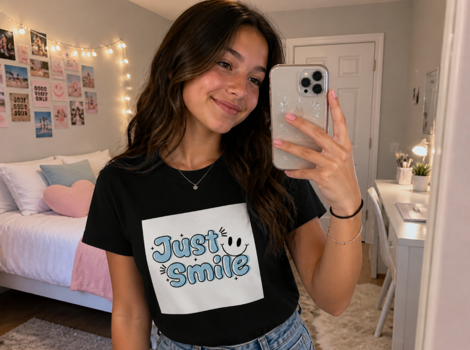 "Just Smile" Positive Graphic T-Shirt - Preppy Aesthetic Tee