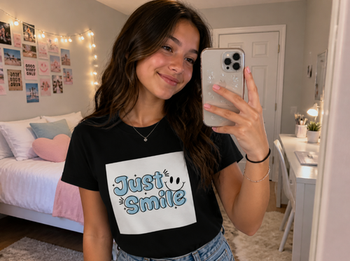 "Just Smile" Positive Graphic T-Shirt - Preppy Aesthetic Tee