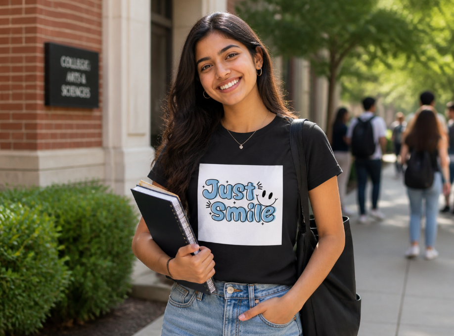 "Just Smile" Positive Graphic T-Shirt - Preppy Aesthetic Tee