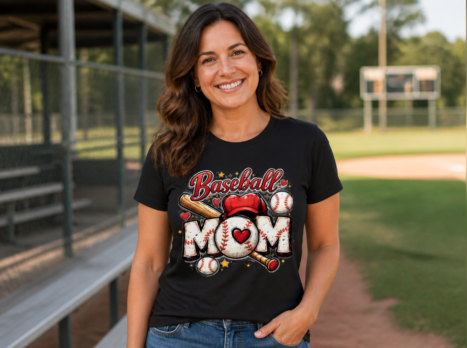 Baseball Mom Graphic T-Shirt - Cute Game Day Shirt for Women
