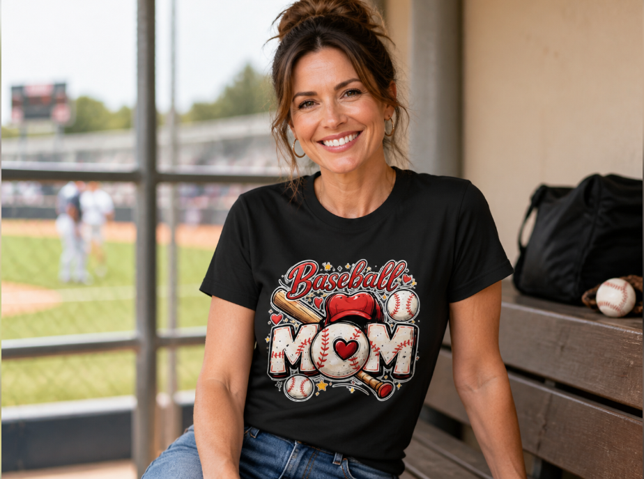 Baseball Mom Graphic T-Shirt - Cute Game Day Shirt for Women