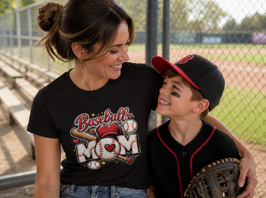 Baseball Mom Graphic T-Shirt - Cute Game Day Shirt for Women