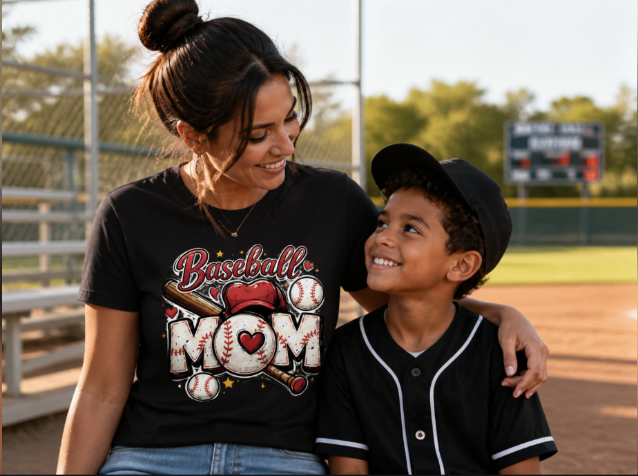 Baseball Mom Graphic T-Shirt - Cute Game Day Shirt for Women
