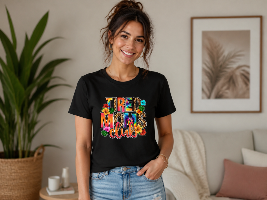 "Tired Moms Club" Graphic Tees - Fun Group Shirts for Moms