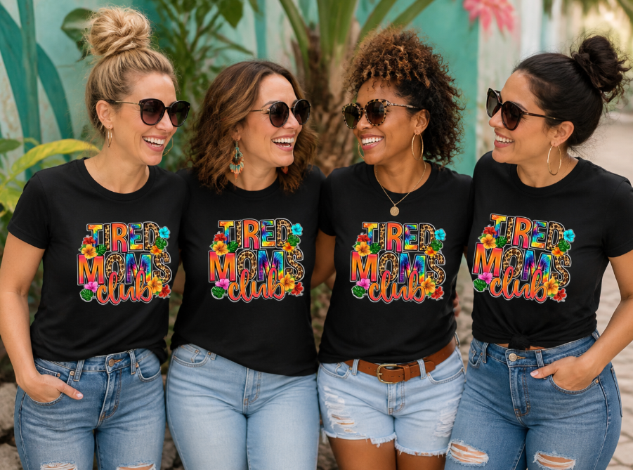 "Tired Moms Club" Graphic Tees - Fun Group Shirts for Moms