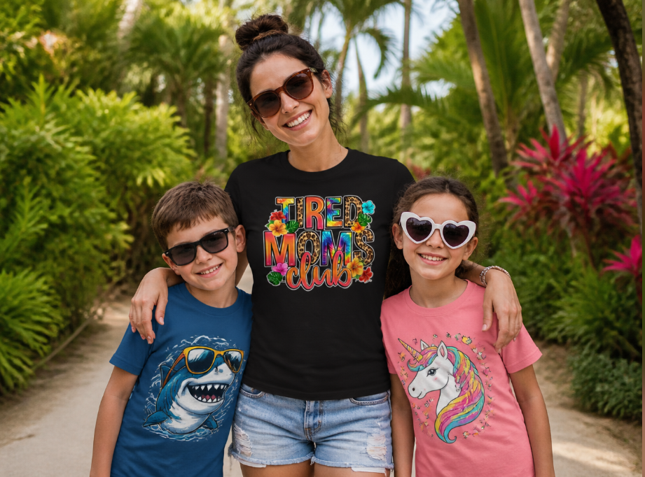 "Tired Moms Club" Graphic Tees - Fun Group Shirts for Moms