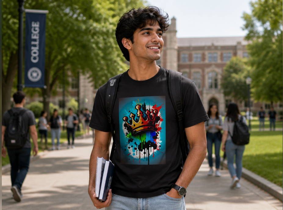Graffiti Crown Graphic T-Shirt - Urban Streetwear King Tee - Colorful Splatter Art