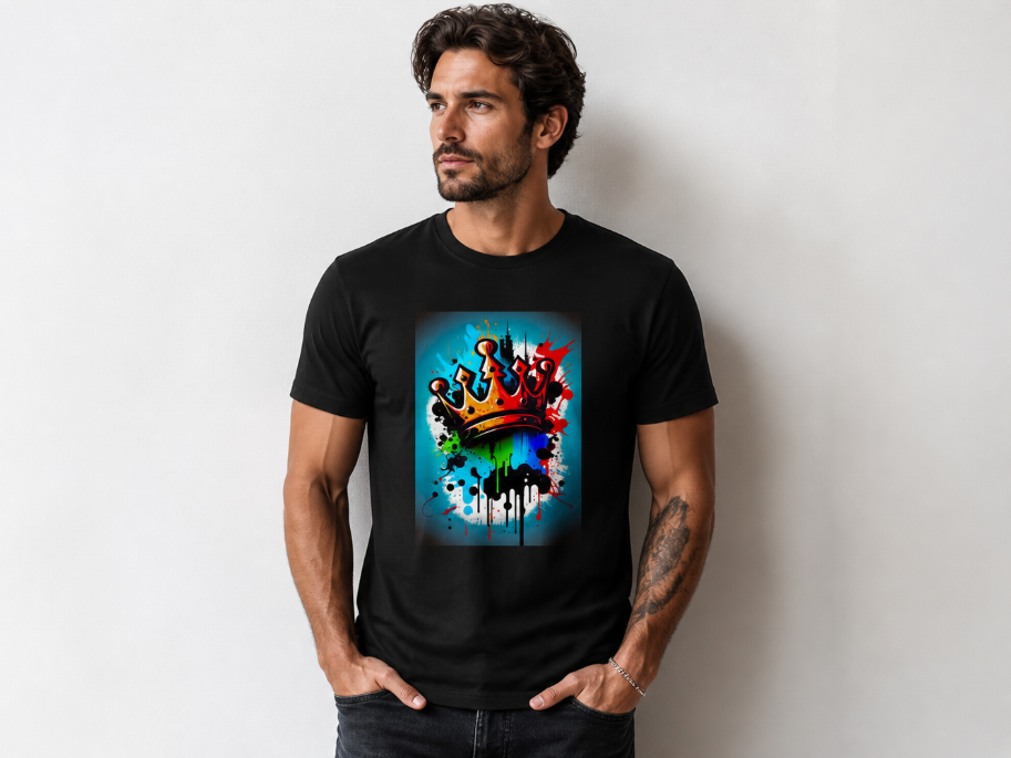 Graffiti Crown Graphic T-Shirt - Urban Streetwear King Tee - Colorful Splatter Art