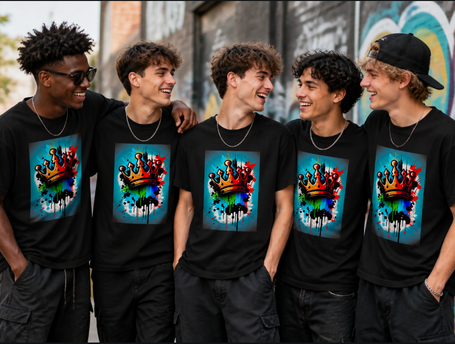 Graffiti Crown Graphic T-Shirt - Urban Streetwear King Tee - Colorful Splatter Art