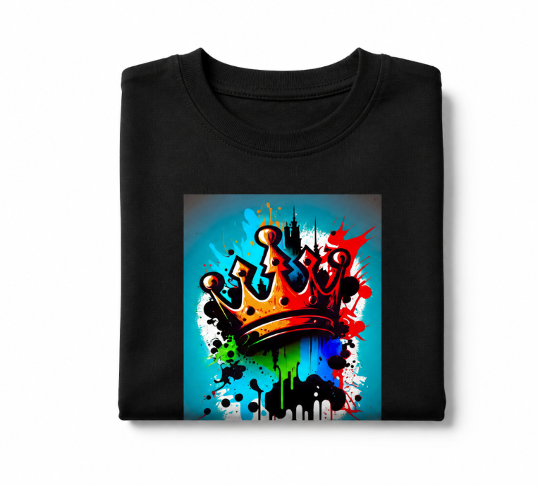 Graffiti Crown Graphic T-Shirt - Urban Streetwear King Tee - Colorful Splatter Art
