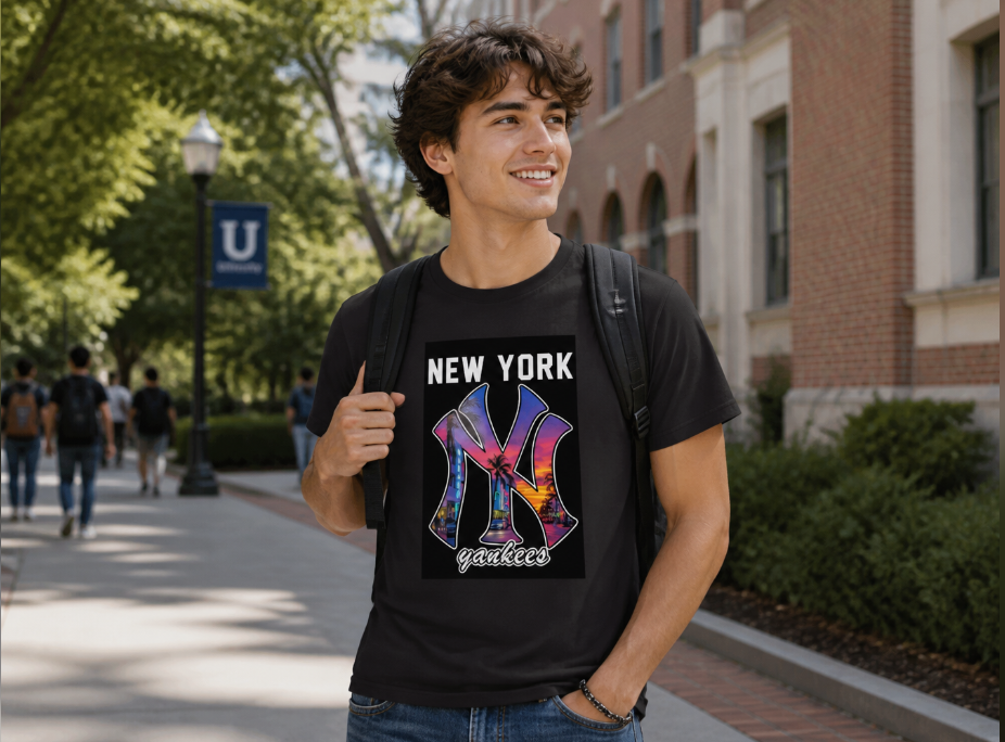 New York Yankees Graphic T-Shirt - Retro Summer Sunset Baseball Tee