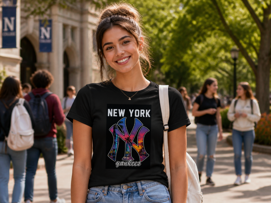 New York Yankees Graphic T-Shirt - Retro Summer Sunset Baseball Tee