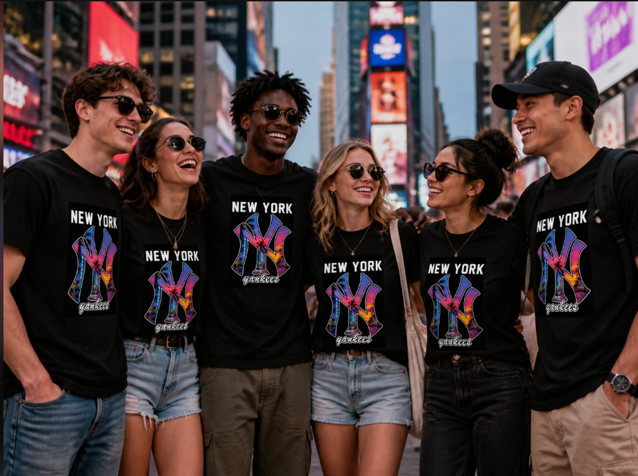 New York Yankees Graphic T-Shirt - Retro Summer Sunset Baseball Tee