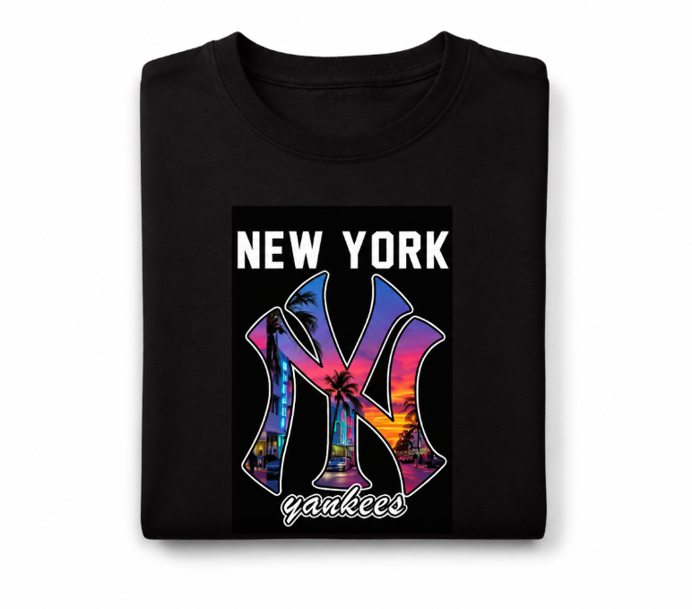 New York Yankees Graphic T-Shirt - Retro Summer Sunset Baseball Tee