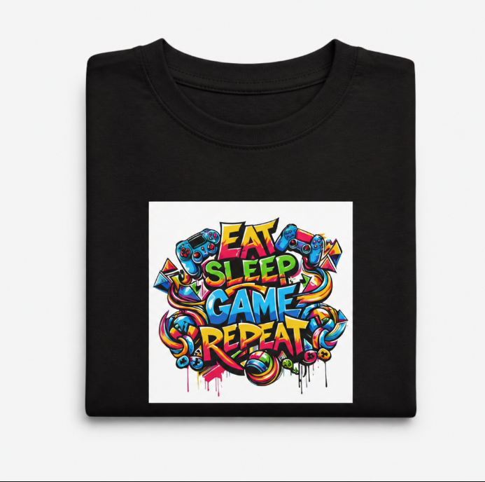 Eat Sleep Game Repeat T-Shirt - Graffiti Gamer Graphic Tee