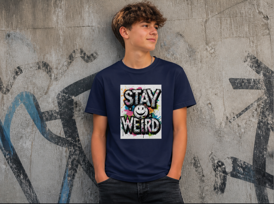 Stay Weird Graffiti T-Shirt - Aesthetic Smiley Face Tee - Urban Streetwear Graphic
