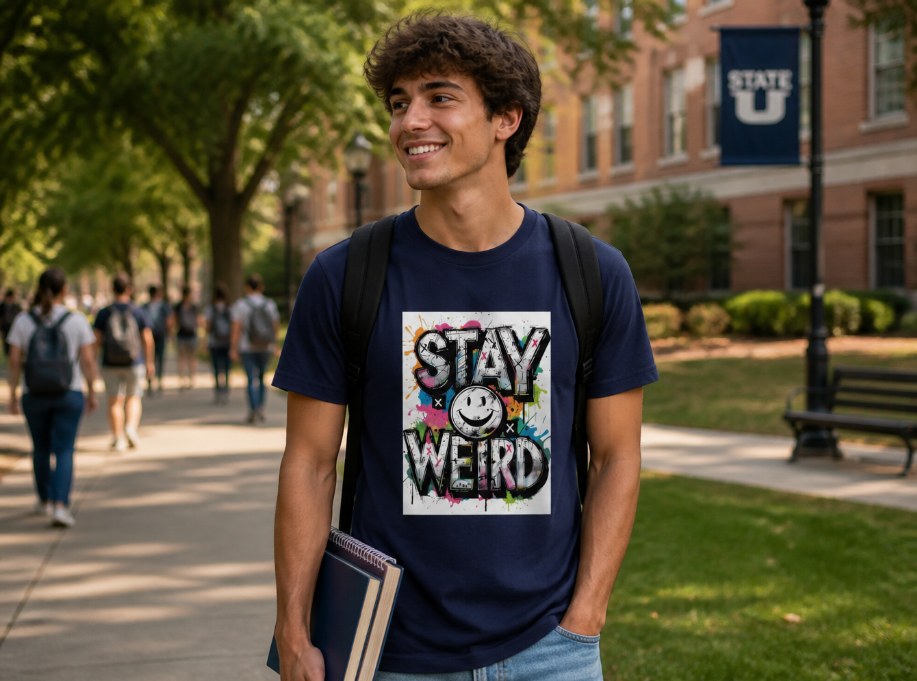 Stay Weird Graffiti T-Shirt - Aesthetic Smiley Face Tee - Urban Streetwear Graphic