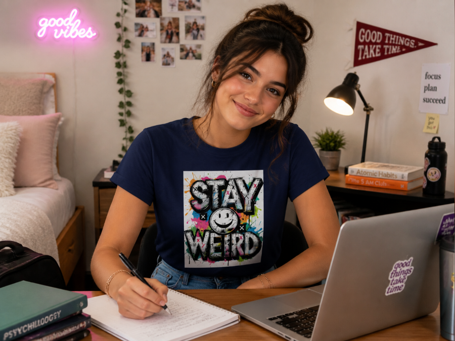 Stay Weird Graffiti T-Shirt - Aesthetic Smiley Face Tee - Urban Streetwear Graphic