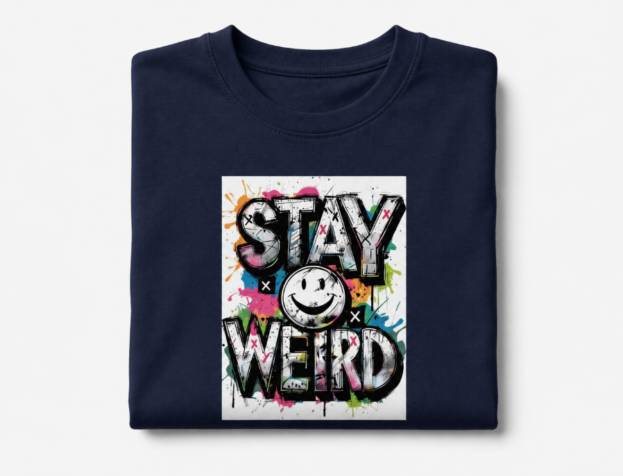 Stay Weird Graffiti T-Shirt - Aesthetic Smiley Face Tee - Urban Streetwear Graphic
