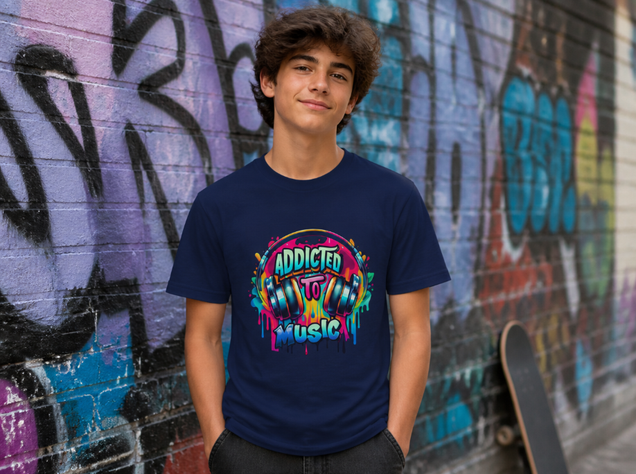 Addicted to Music Graphic Tee - Vibrant Graffiti Streetwear T-Shirt
