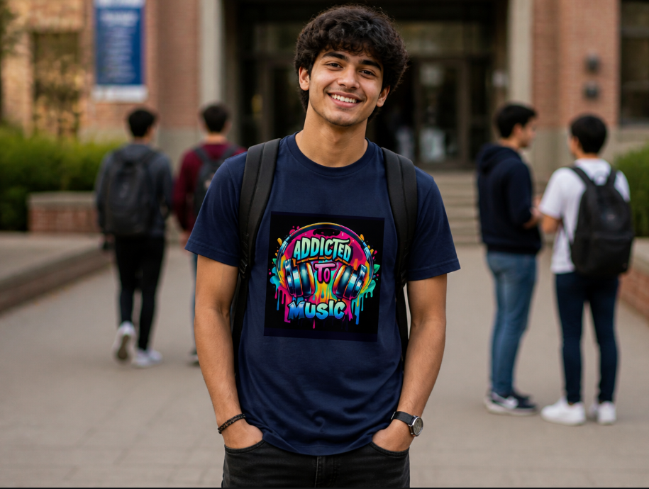 Addicted to Music Graphic Tee - Vibrant Graffiti Streetwear T-Shirt