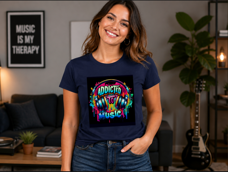 Addicted to Music Graphic Tee - Vibrant Graffiti Streetwear T-Shirt